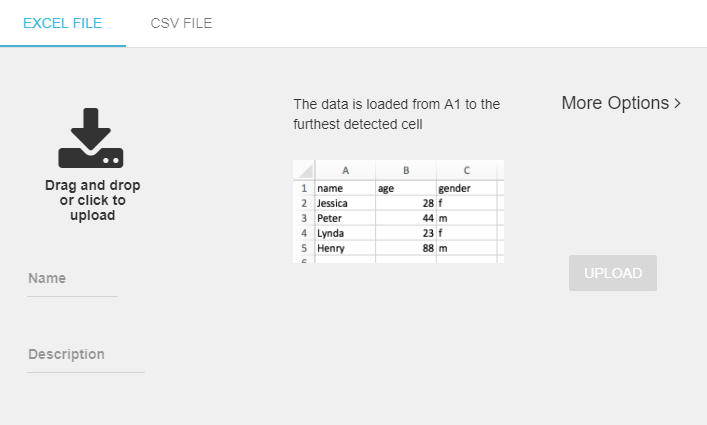 Excel Datasets wizard
